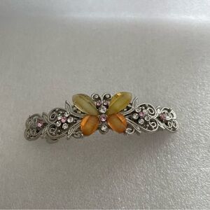 Chic Silver Hair Clip with Gold and Pink Butterfly